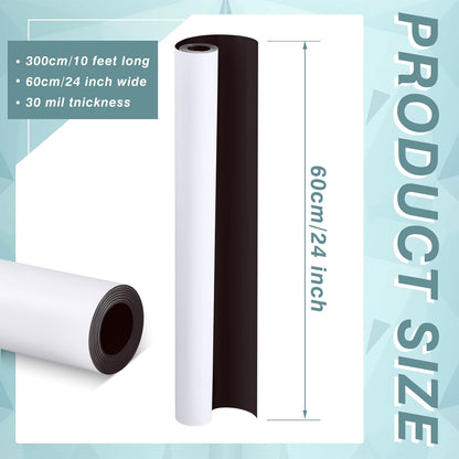 Amylove Blank White Surface Magnet Sheets 24 Inch x 10 Feet, 30 Mil Magnetic Roll Printable Flexible Vinyl Blank Magnetic Sign Sheet Safe for Vehicles DIY Craft Project