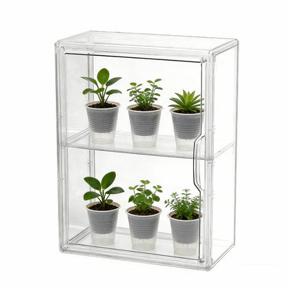 Mini Greenhouse for Indoor, Clear Stackable Green House with Magnetic Waterproof Door for Small Plants, 14”x10.5”x5.5”