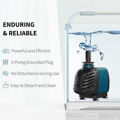 Uniclife Aquarium 550 GPH Submersible and Inline Water Pump 45W 6.5ft High Lift AC 120 V Quiet Compact Return Pump with 6 ft. Power Cord for Fish Tanks Pond Waterfalls Fountains Sumps and Gardens