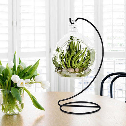 Fosinz 9 Inch Black Ornament Display Stand, Metal Ornament Hanger Stand for Hanging Glass Globe(5inch), Air Plant Terrarium, Witch Ball, Christmas Ornament and Home Wedding Decoration (1, 9x4 Black)