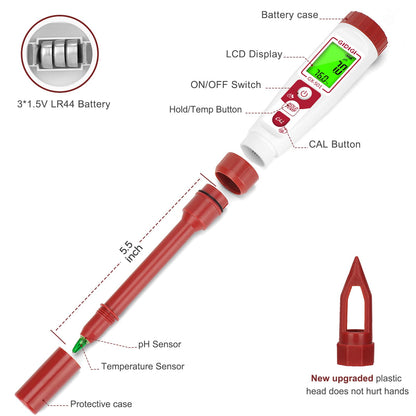 GIDIGI High Accuracy Digital pH Meter for Soil, Garden, Water, Plants, Solution and Food, Soil pH Test Kit with Thermometer LCD Display, Calibration Powder and Plastic Protective Cap