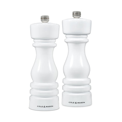 Cole & Mason London Refillable Spice Mill - Kitchen & Home Accessory - Salt & Pepper Grinder Set - Salt Mill with Ceramic Mechanism - Pepper Mill with Carbon Steel Mechanism - 7", White Gloss