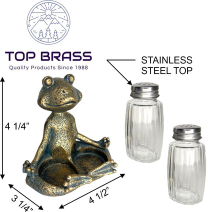 Yoga Frog Salt and Pepper Set with Glass Shakers – Whimsical Meditating Zen Master Lotus Pose Figurine – Dining Table Kitchen or Bar