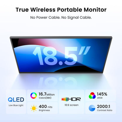 UPERFECT Wireless Portable Monitor with Battery 10000mAh, 18.5" 1080P FHD 100Hz 145% sRGB QLED Gaming Monitor with Stand, Bag & VESA, Large Second Screen for Laptop, Computer, Phone, Game Consoles
