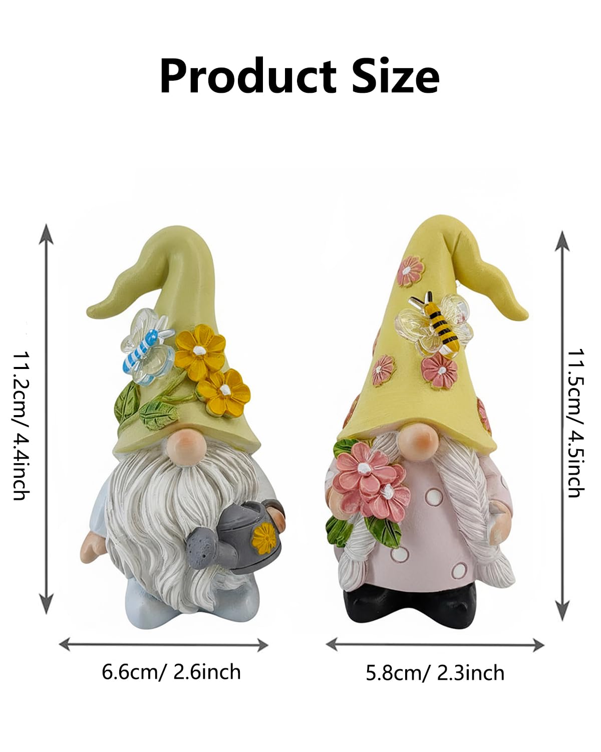 DyerKuLee 2PCS Spring Gnome Figurines Decor, Garden Resin Gnome Statues, Cute Outdoor Yard Lawn Patio Ornaments, Farmhouse Home Kitchen Table Decorations (Watering Can and Flower)
