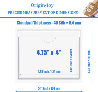 Origin-Joy 35 PCS Self Adhesive Index Card Pockets with Top Open, Clear Plastic Label Holder for Cards of Note, Library and Business, Adhesive Label Pockets & Card Holder (4.75 x 4 inch)