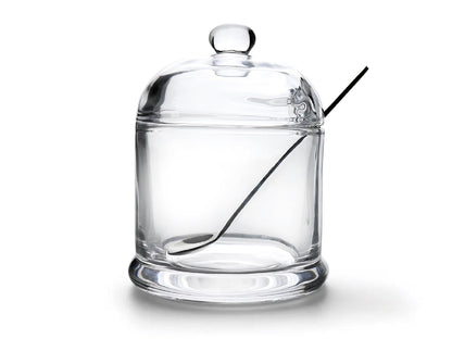 HillSpring Thick Glass Salt Cellar with Stainless Steel Spoon, Clear Container for Kosher, Sea, Himalayan Salt, Sugar, Pepper, Heavyweight Spices Jar, 10 oz (1, Transparent, Medium)