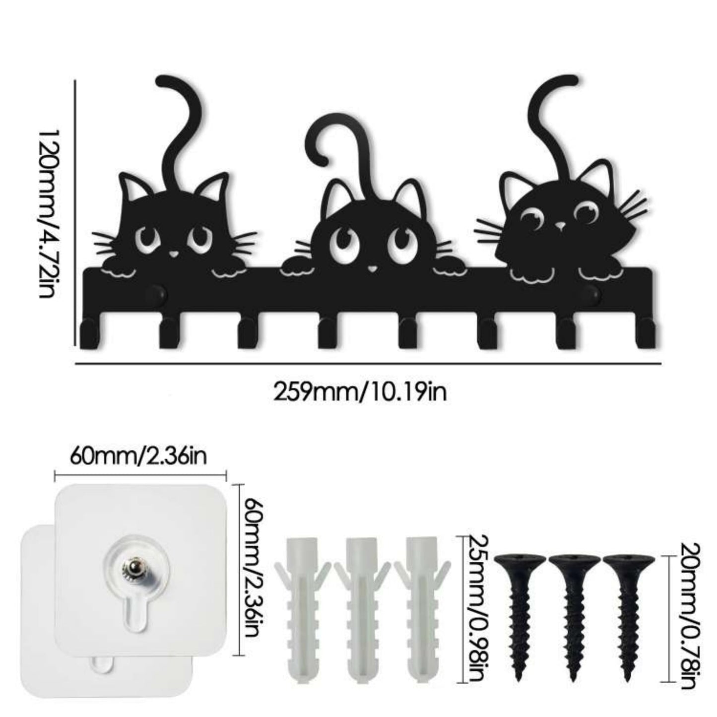 YXE Key Holder Wall Mount, Metal 8 Hooks, Keys Organizer Rack for Doorway ，Decoration and Functional Items for Home ，Housewarming Gifts (Cats Theme)