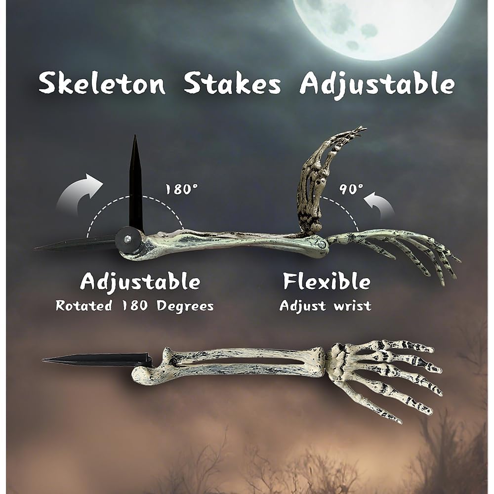 JIEFULL Halloween Skeleton Hands Stakes for Yard, Plastic Realistic Zombie Ghost Scary Arm Stake for Outdoor Lawn Props Party Decorations(2 Pairs)