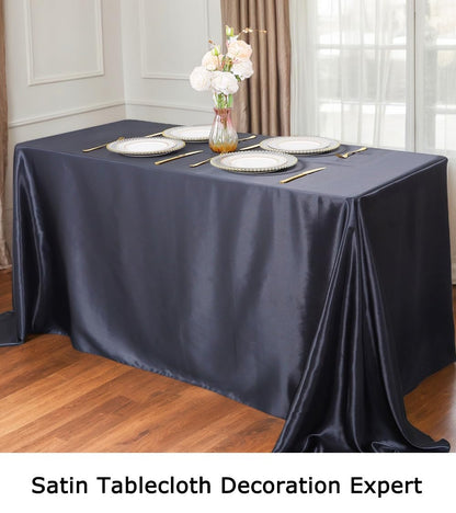 ShinyBeauty 2 Packs Satin Tablecloth 60"X102" Black Table Cloths Rectangle 6 FT Table Outdoor Tablecloths Oblong Tables Cloth Black Tablecloth Smooth Fabric Overlay for Halloween
