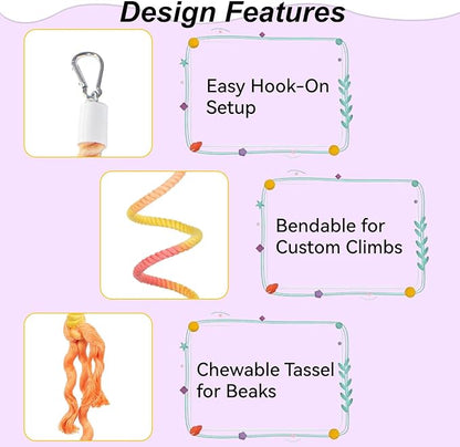31.5" Bendable Bird Perch Cotton Rope Sunset Bird Toy Twistable Ladder Swing Chewable Gym for Parakeets Cockatiels Conures Lovebirds