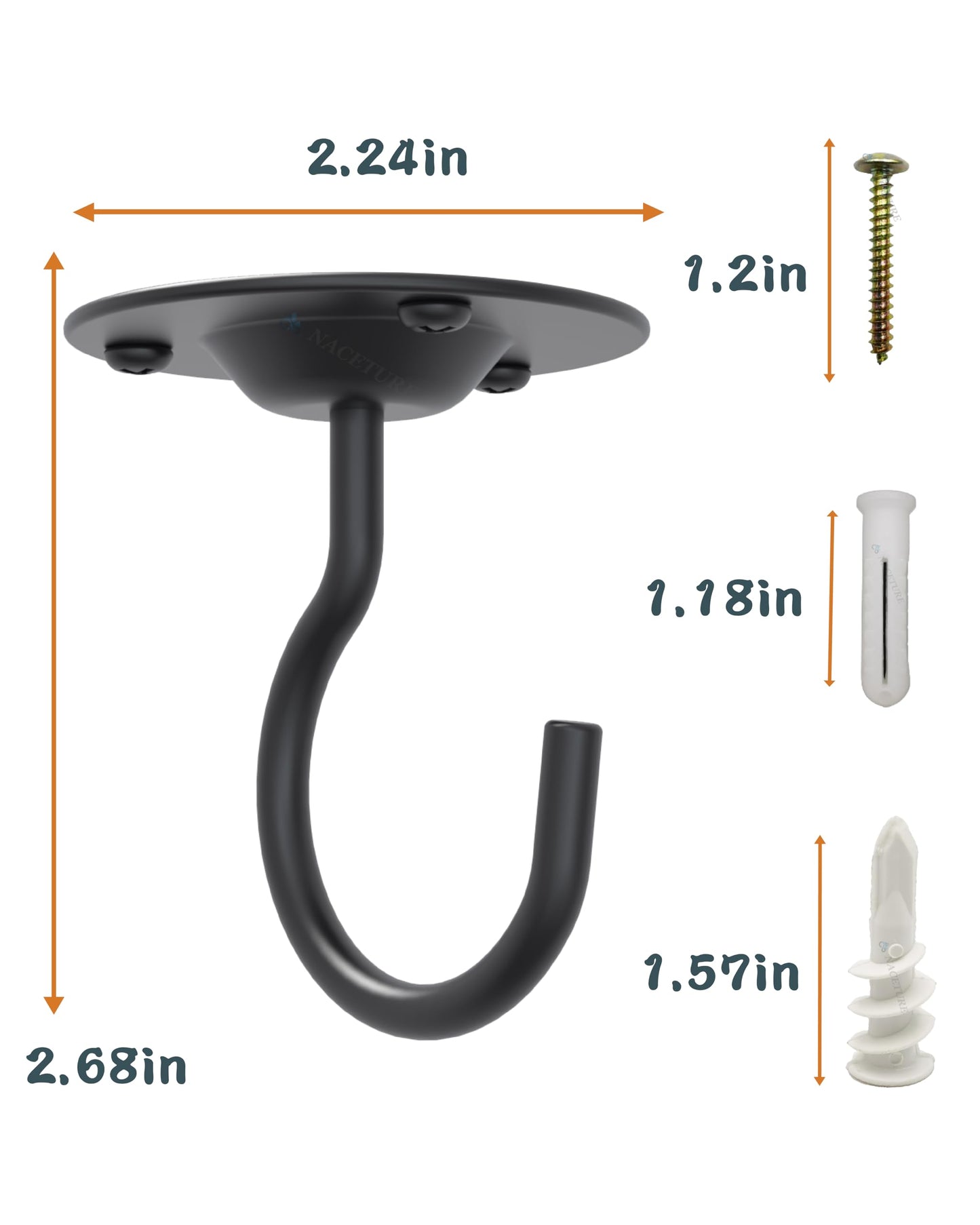 NACETURE Ceiling Hooks for Hanging Plants 3 Pack - Plant Hanger Indoor Hanging Hooks Metal Plant Bracket Iron Lanterns Hangers for Wind Chimes (Black 3 Pack)