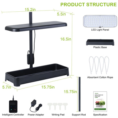 Indoor Garden Led Grow Light, Full Spectrum LED Grow Lamp for Indoor Plants with Intelligent Controller, Height Adjustable, Ideal for Home Desk Plant Lighting (Without Pots) (Black, 16.5*6.5*4 inch)