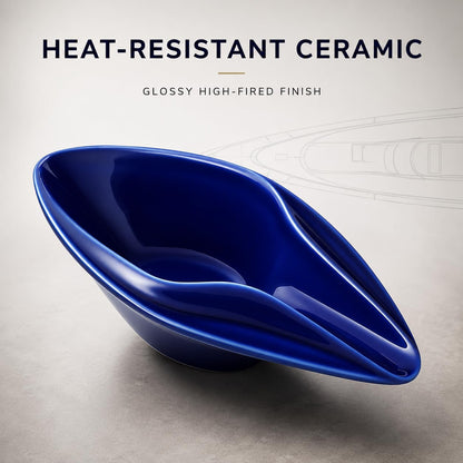 Ceramic Decorative Bowl Luxury Yacht-Inspired – Sculptural Glossy Blue Design, Modern Catchall Tray for Desk, Entryway & Coffee Table Home Décor