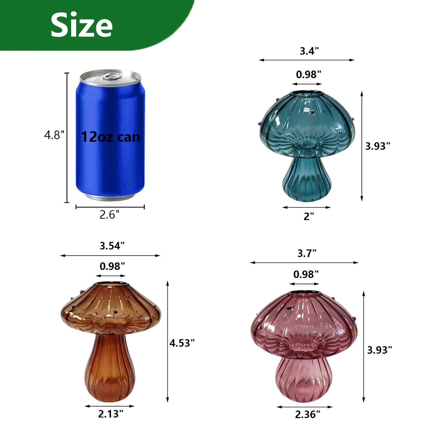 NOLIPED Glass Mushroom Propagation Planter - Set of 3 Cute Plant Propagation Stations for Indoor Plants, Unique Small Hydroponic Vase Jars Mini Terrariums for Window Living Room Bathroom Shelf Decor