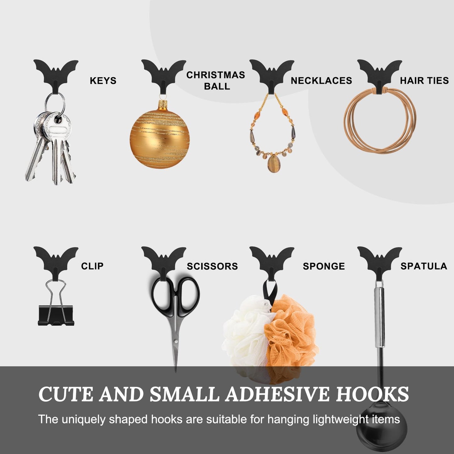MOROBOR Bat Coat Rack Wall Mount, 8pcs Self Adhesive Towel Hooks Heavy Duty Iron Waterproof Hangers Halloween Gothic Home Decor Hooks No Drill Stick on Hooks/Black