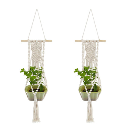 GRSECPO Boho Macrame Plant Hangers Set of 2 - Hanging Planter with Patterns, Handmade Cotton Rope Hanging Baskets for Indoor Outdoor Plants, Bohemian Home Wall Decor Art