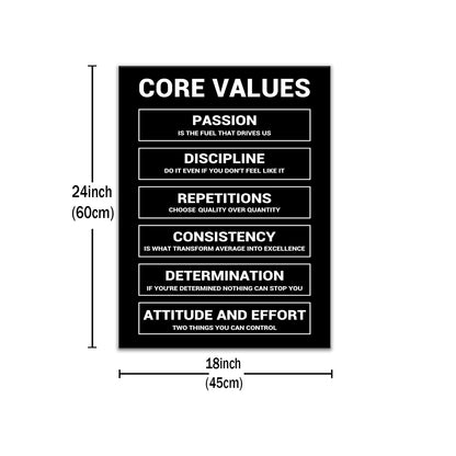 Motivational Wall Art Home Decor Core Values Quote Inspirational Poster Canvas Painting Prints Positive Wall Picture Painting Artwork for Bedroom Classroom Office Stretched and Framed [18''W x 24''H]