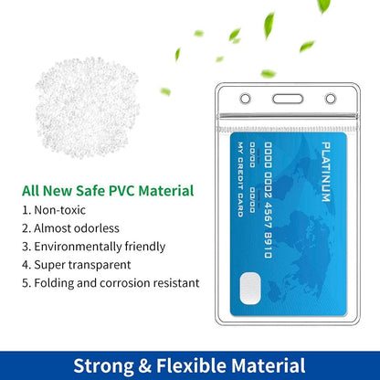 Vertical ID Badge Holders, 10 Pack, Clear Plastic Work Card Sleeve, Name Tag Holder Cover with Waterproof Resealable Zip Type for Nurses, Women, Medical Assistant, Fits Credit Size Cards