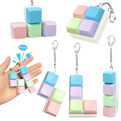 5 Pcs Keyboard Fidget Toy,Mechanical Key Board Button Clicker Keychain,Keycap Clicky Stress Relief Gift Office Toy to Pass The Time(Macaron Colors)