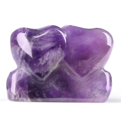 ZHIYUXI 1.8" Amethyst Crystal Double Heart Figurine, Purple Romantic Love Symbol Decor for Couples, Anniversary Birthday Wedding Gifts for Wife Girlfriend, Bedroom Desk Shelf Decoration