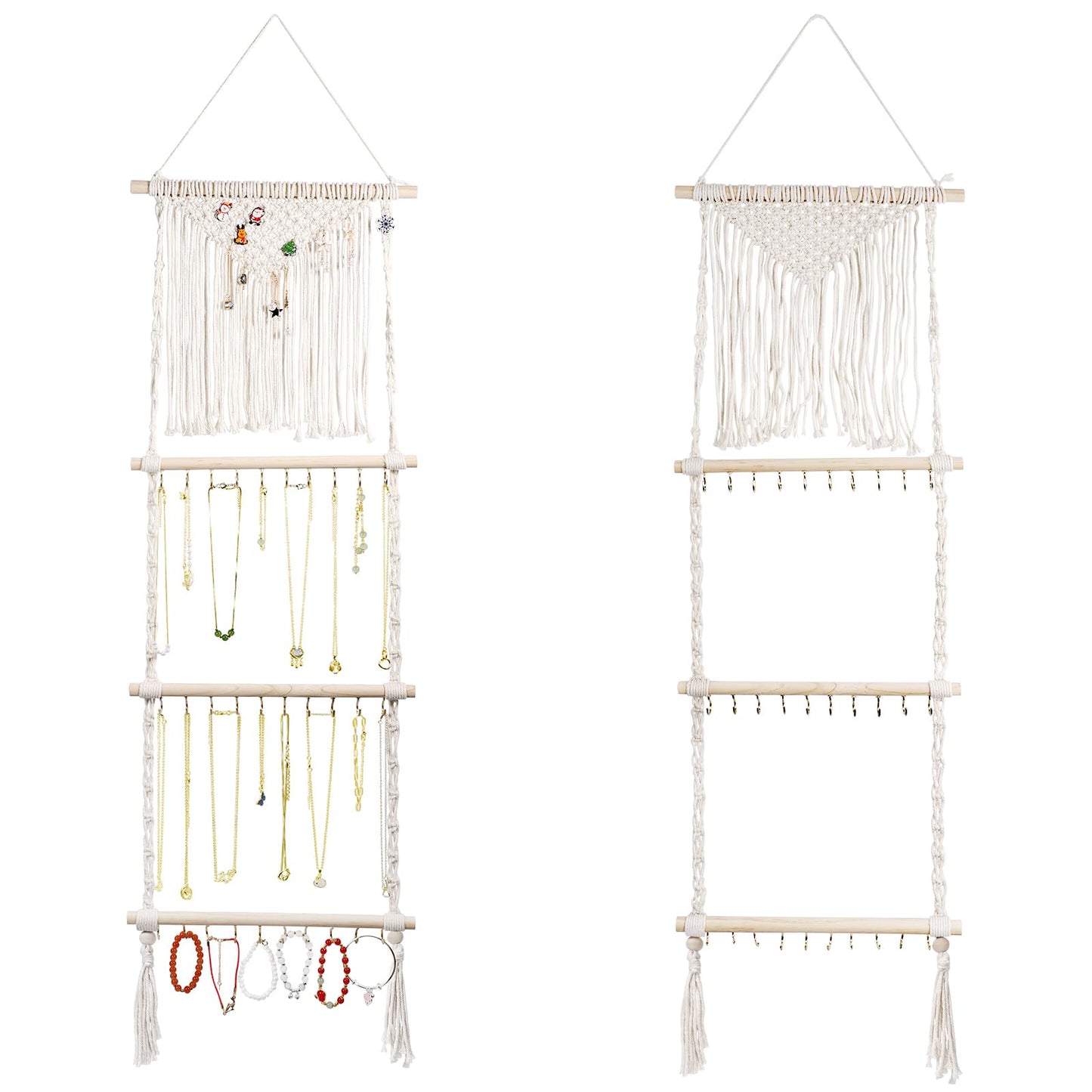 Teniinet Hanging Jewelry Organizer, Boho Macrame Necklace Hanger Wall Mounted with 30 Hooks,Door Hanging Jewelry Holder with Tassel for Necklaces Display Organizer(Necklace Holder)