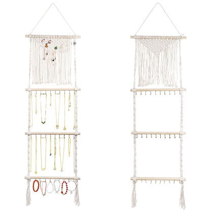 Teniinet Hanging Jewelry Organizer, Boho Macrame Necklace Hanger Wall Mounted with 30 Hooks,Door Hanging Jewelry Holder with Tassel for Necklaces Display Organizer(Necklace Holder)
