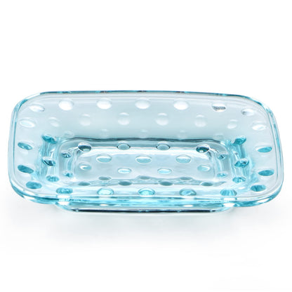 MDLUU 2-Pack Glass Bar Soap Dish, Embossed Bar Soap Holder, Decorative Soap Saver Tray for Shower, Bathtub, Bathroom Sink, Kitchen Sink (Square)