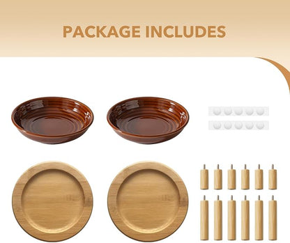 Havniva Elevated Cat Bowls Raised Ceramic Cat Bowl, 5.7” Wide Opening Cat Food Bowl Whisker Friendly Cat Dish Anti-Slip with Bamboo Stand, Shallow Pet Food & Water Bowl for Indoor Cats