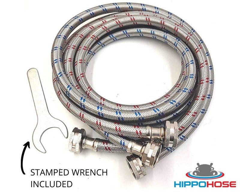 Washing Machine Hoses (4FT) - OCT Connect for Easy & Secure Tightening - Universal Fit to All Wash Machines - (2 Pack) Braided Stainless Steel - Burst Proof Washer Water Supply Line