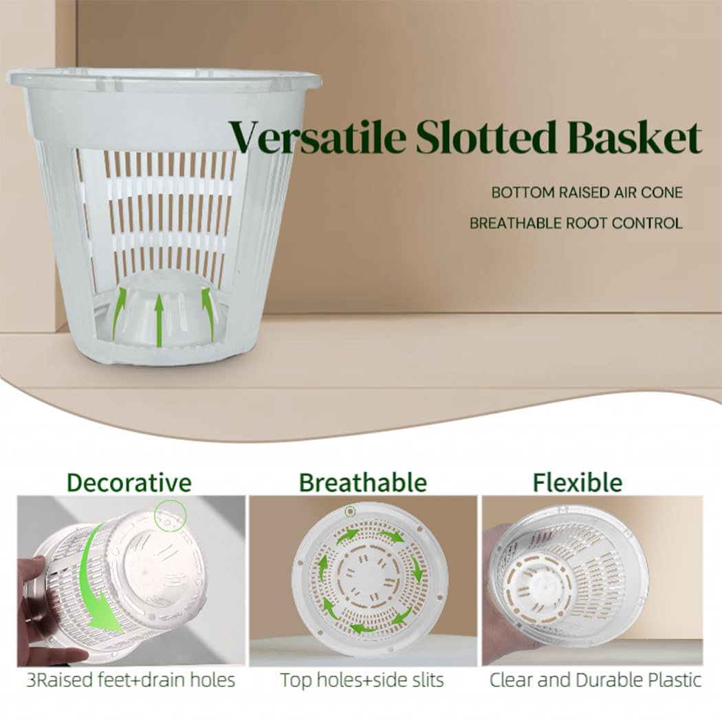 MUZHI Double Layer White Ceramic Orchid Planter with Saucer, Orchid Pots with Holes 4.6" Set of 2, Modern Minimal Cylinder Striped Plant Pot with Drainage 4.6” (White)