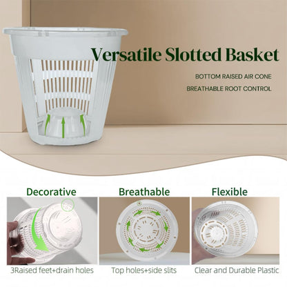 MUZHI Double Layer White Ceramic Orchid Planter with Saucer, Orchid Pots with Holes 4.6" Set of 2, Modern Minimal Cylinder Striped Plant Pot with Drainage 4.6” (White)
