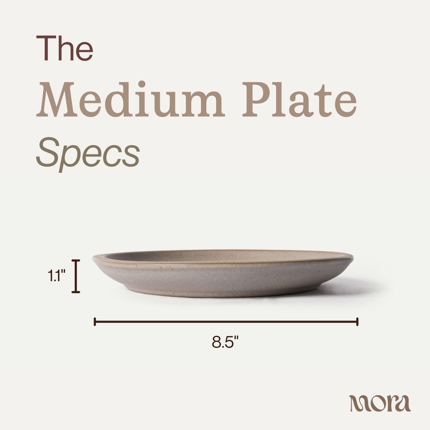 MORA Medium Plates Set of 4, 8.5 inch Ceramic Pottery Salad Plates - Microwave, Oven and Dishwasher Safe - Mushroom