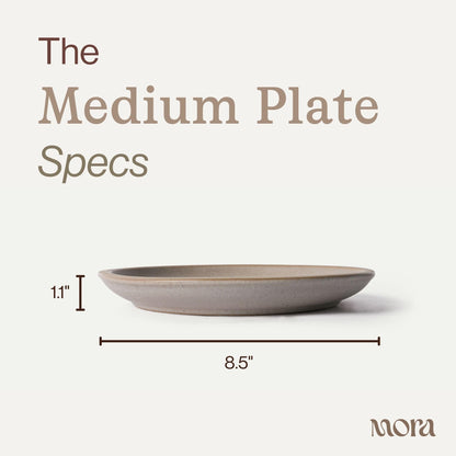 MORA Medium Plates Set of 4, 8.5 inch Ceramic Pottery Salad Plates - Microwave, Oven and Dishwasher Safe - Mushroom
