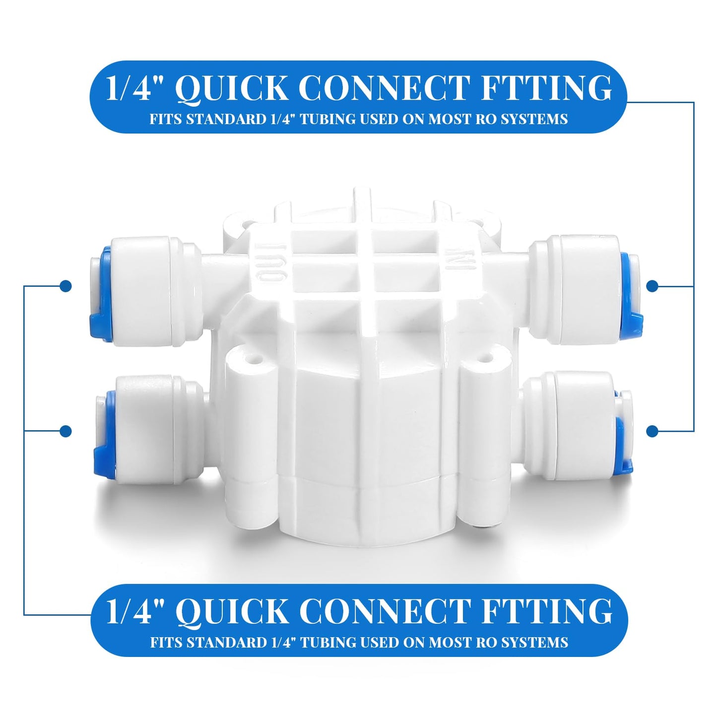 Colingmill 2 Pack 1/4 Inch Tube Automatic Shut off Valve, with Quick Connect Fittings, for Ro Reverse Osmosis Water Filter System, White