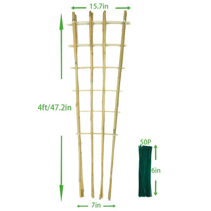 Natural Bamboo Trellis, 4Feet,3Pack,Fan-Shaped Plant Support Trellis for Outdoor and Indoor Potted Climbing Plants,Vegetables, Cucumber, Tomato, Hoya,