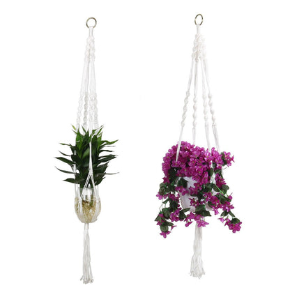 uxcell Nylon Outdoor Indoor Balcony Macrame Plant Hanger Flower Pot Holder Hanging Rope Baskets 2pcs White