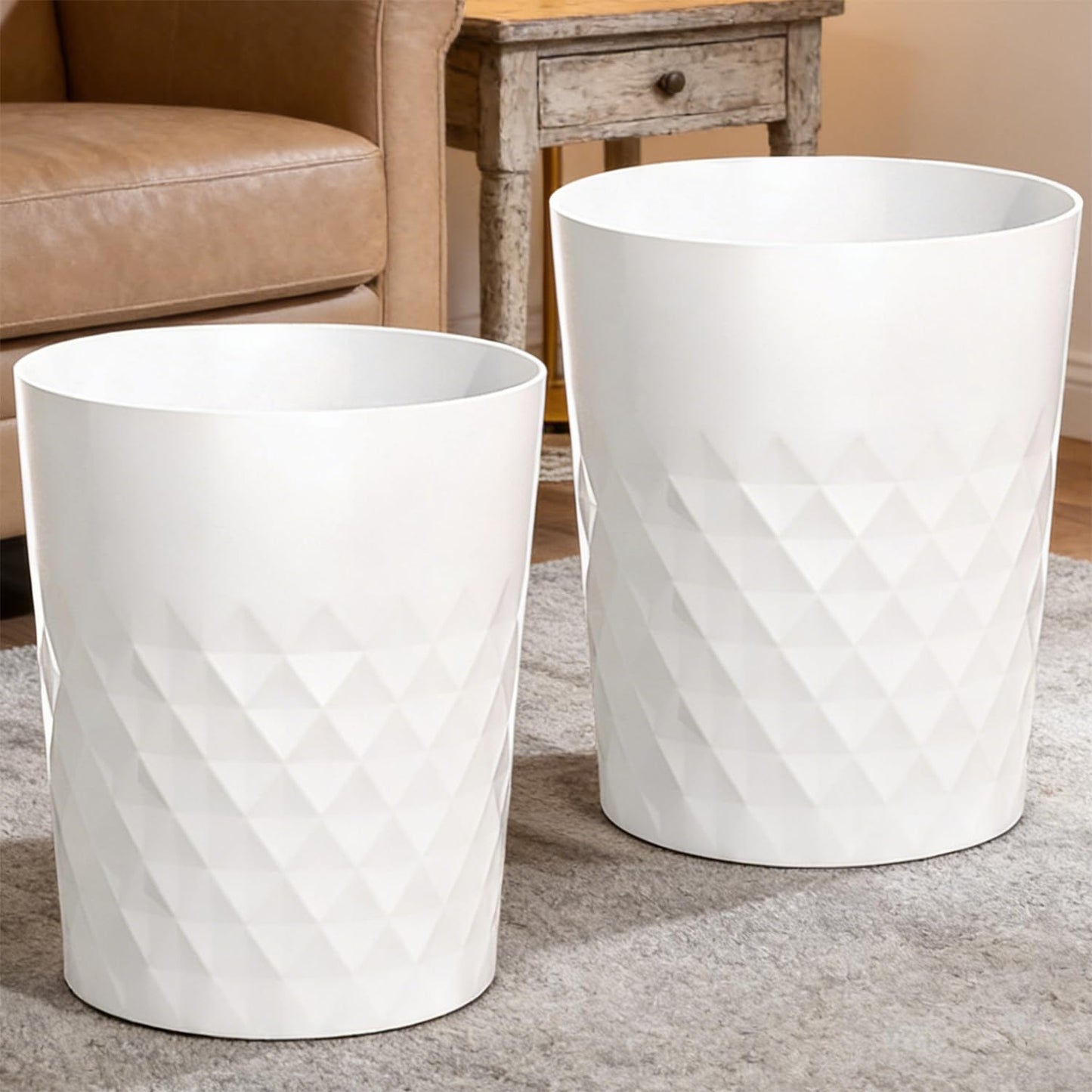 HOLTPHILI Bathroom Trash Can 1.8 Gallon Garbage Can Waste Basket Recycling Bin for Dorms Bedrooms Offices Kitchens, 2 Pack White