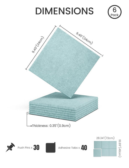 Felt Bulletin Board Tiles -28"x18" Cork Board Alternative for Office Decor, Push Pin Board Wall Organizer 6-Pack -Seafoam Blue