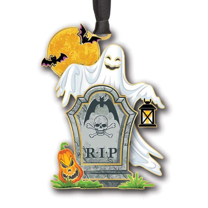 Beacon Design Ghost & Tombstone Hanging Ornaments - Halloween Tree Ornament, 100% Brass Scary Ghost Keepsake Gift, Spooky Full Moon Decor, Shatterproof Christmas or Home Decorations, Made in USA