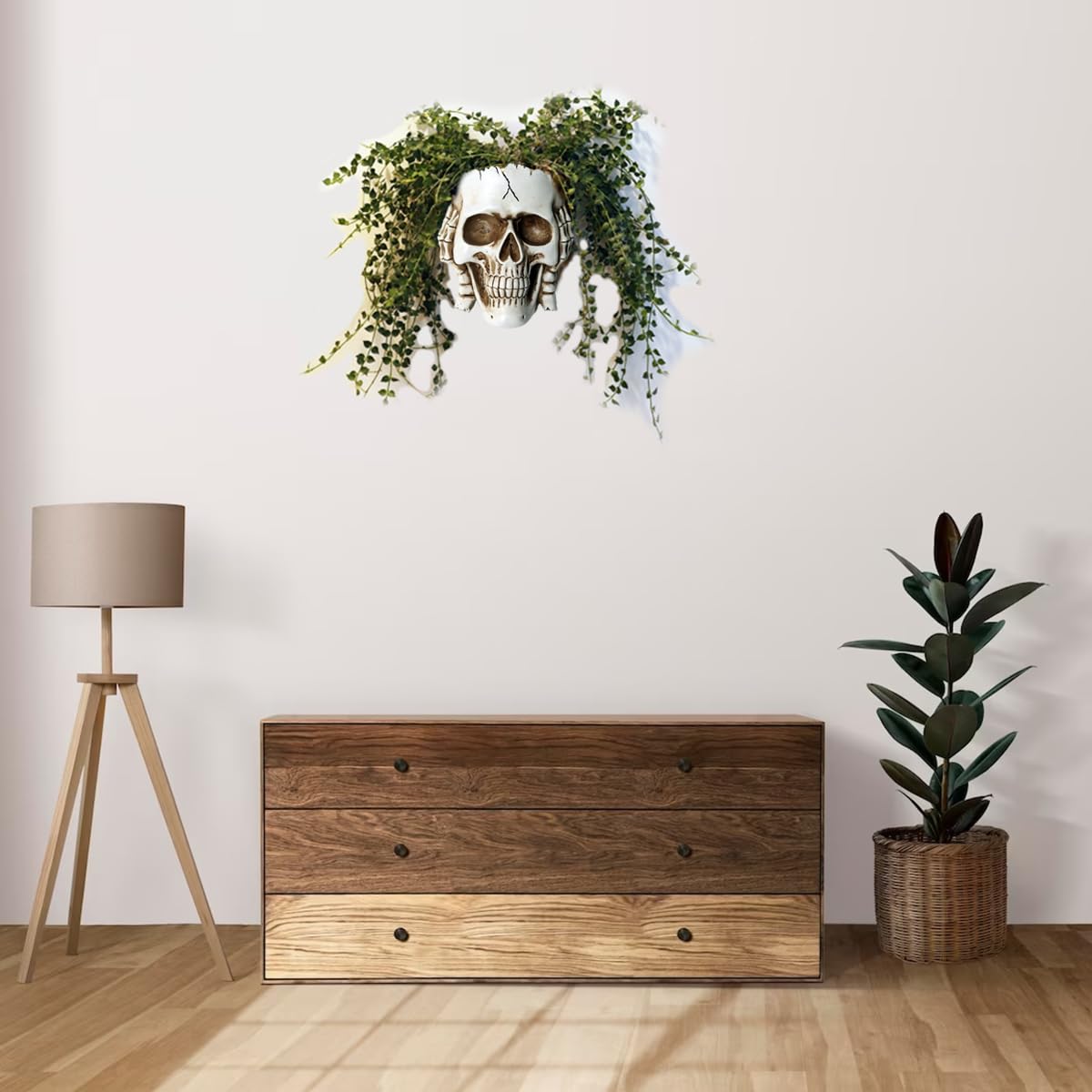 Dolkgy Skull Wall Planter for Home Décor, Hanging Skull Vase Unique Face Flower Pot Head Planters, White Resin Skeleton Gothic Planter for Indoor Outdoor Plants Decorations