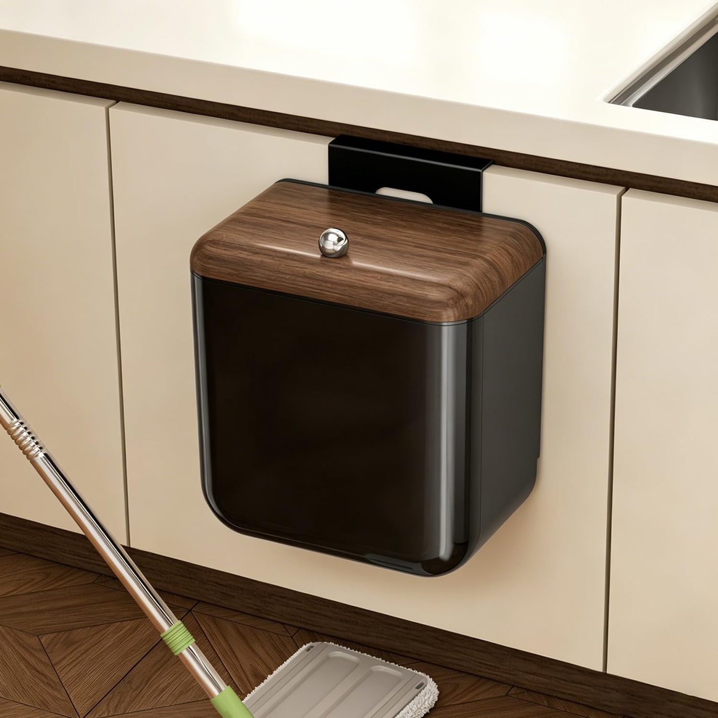 ZNYOPA Large 3.2 Gallon Compost Bin, Under Sink Trash Can with Lid, Hanging Waste Cabinet for Office Kitchen Cupboard Bathroom Bedroom, Black