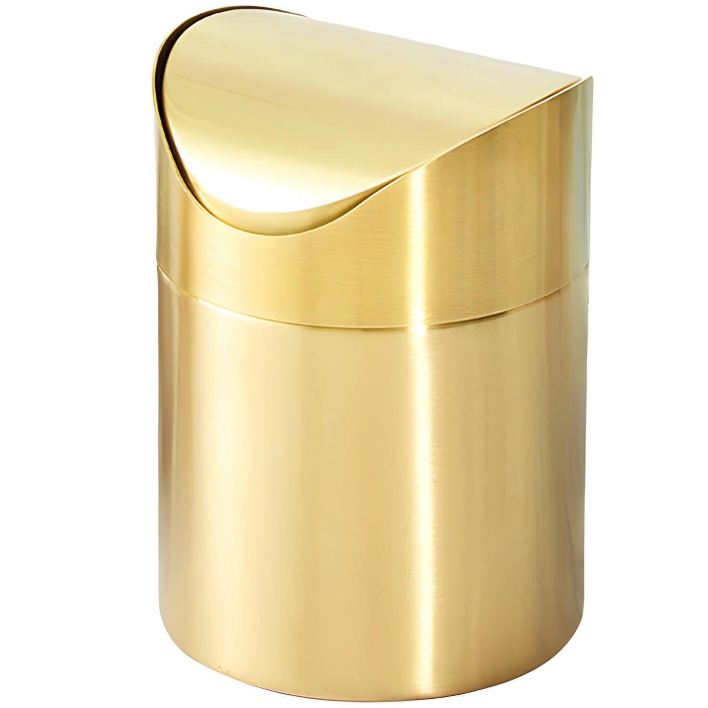 DORMIYA Mini Gold Trash Can, Stainless Steel Desktop Garbage Bin with Swing Lid, Small Countertop Waste Basket for Bathroom Office Car Kitchen, Portable Table Trash Container with Removable Cover