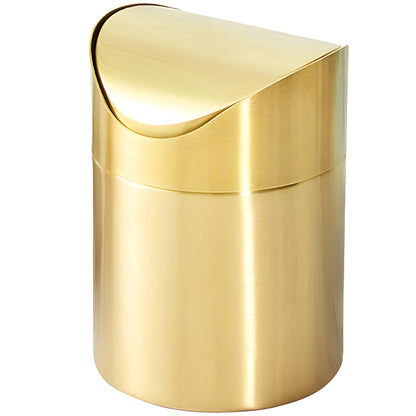 DORMIYA Mini Gold Trash Can, Stainless Steel Desktop Garbage Bin with Swing Lid, Small Countertop Waste Basket for Bathroom Office Car Kitchen, Portable Table Trash Container with Removable Cover