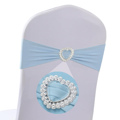 Fbewom Spandex Sky Blue Chair Sashes Bows 50 Pack Stretch Chair Cover Bands with Buckle Slider Elastic Chair Ties for Wedding Banquet Party Event Decoration