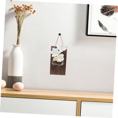 Anneome 1set Hydroponic Flower Vase Wooden Stand for Desktop Decor Wall Hanging Glass Planter for Indoor Plants for Home Office and Terrarium Arrangement