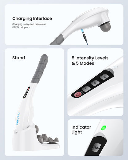 RENPHO Rechargeable Handheld Back Massager, Cordless Electric Neck Massage Tool for Shoulder, Foot, Leg, Calf, Gifts for Women and Men