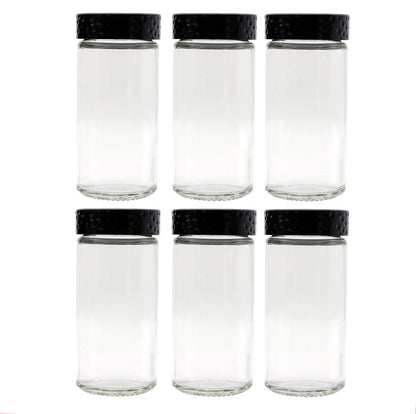 Tianifa 6pcs Black Spice Jars, 3 oz Glass Seasoning Bottles, Spices Container, Empty Spice Jars,Round Spice Bottles with Airtight Plastic Caps with Shaker Lids