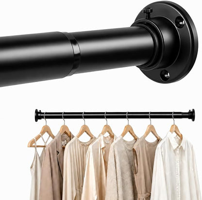 Closet Rod Adjustable 17 to 68 Inch, 1-1/4” Diameter, Closet Rods for Hanging Clothes, Stepless Metal Heavy Duty Hanging Rod for Closet Wardrobes Laundry RV (Black)
