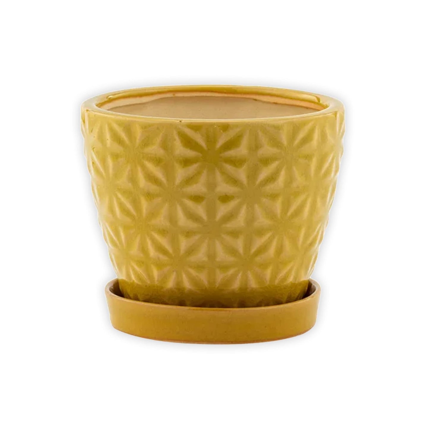 Napco 14230 Tile Yellow 4.75 x 4.75 Ceramic Standing Container Garden Planter Pot with Saucer